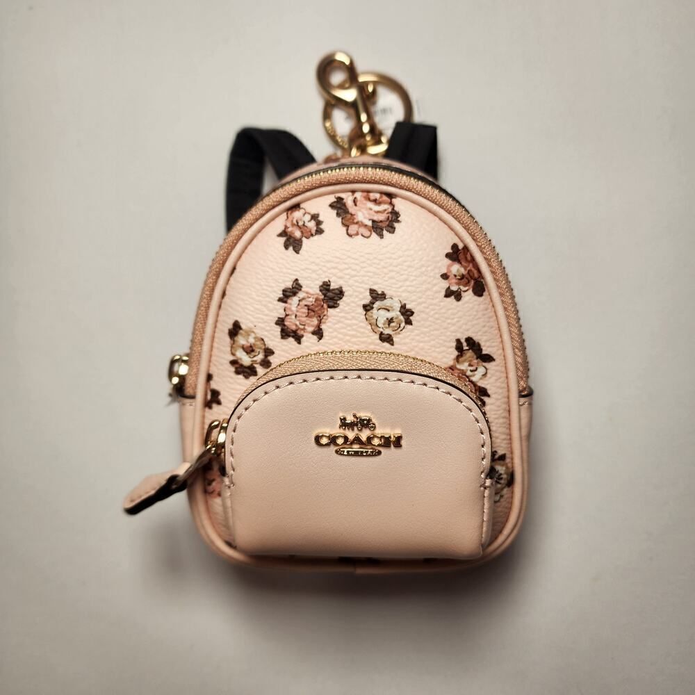 NWT COACH CAA68 Mini Court Backpack Bag Charm Rosette Print Gold/Blush/Multi